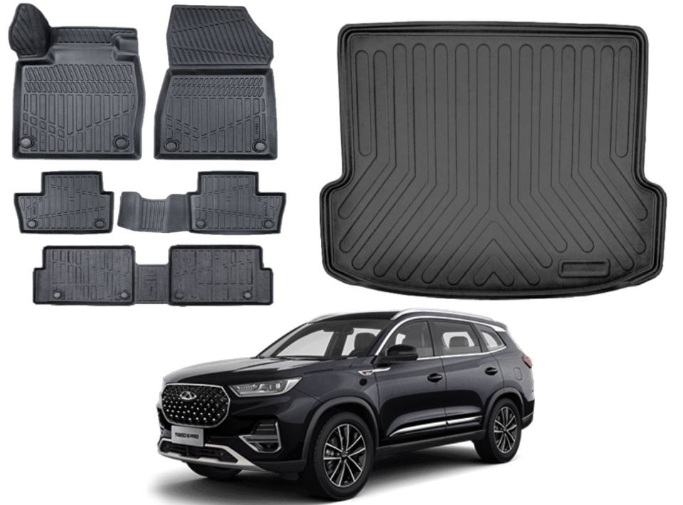 Chery Tiggo 8 2022 Sonrası 3D Bagaj Havuzu+3D Araca Özel 7 Kişilk Paspas Takımı Luxury Serisi