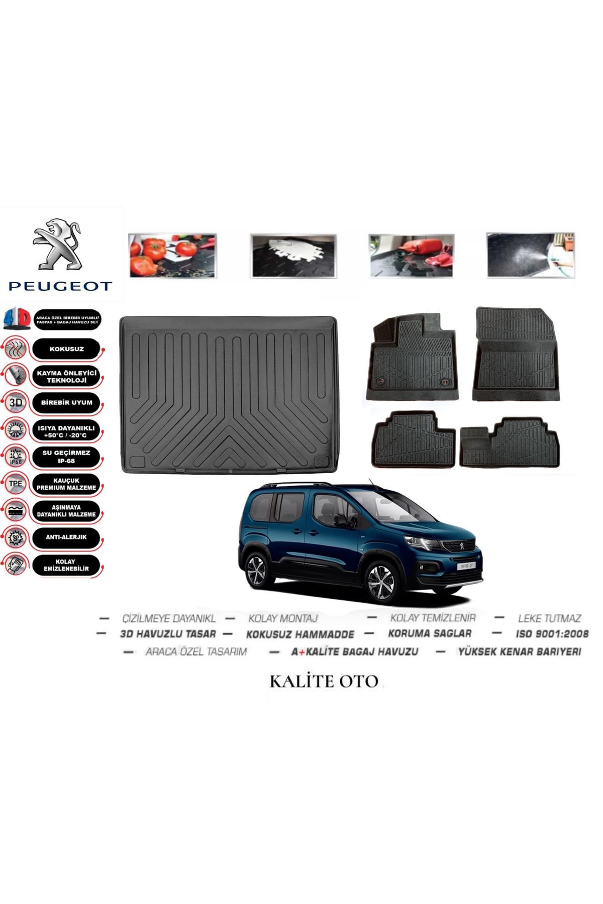 Peugeot Rifter 2021 Model 3D Bagaj Havuzu+4D Havuzlu Paspas Setii