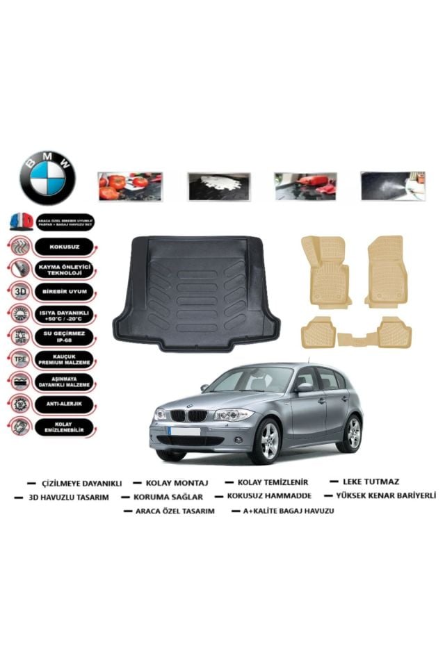 Bmw 1 serisi E87 2005 Model Bagaj Havuzu+Araca Özel Bej Paspas Takımı Flex