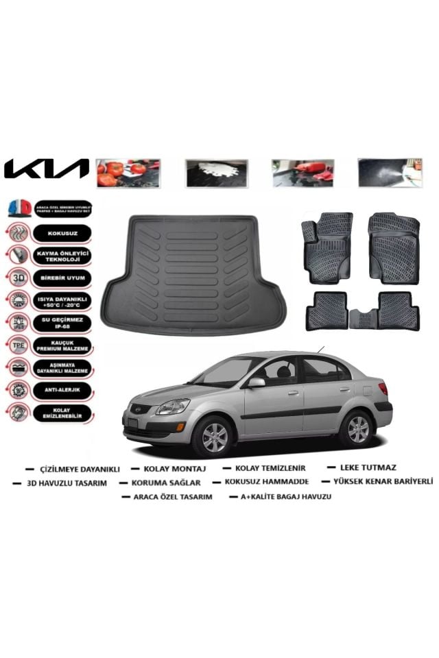Kia Rio Sedan 2009 Model Bagaj Havuzu Araca Özel Paspas Takımı Prrox