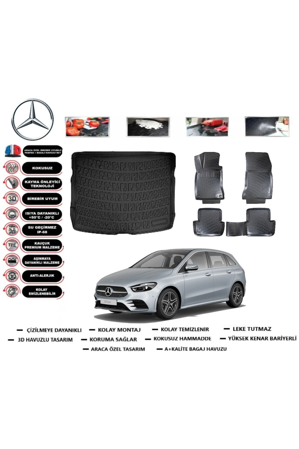 Mercedes B Serisi W247 2022 Model Üst Bagaj Havuzu Araca Özel Paspas Takımı Prrox