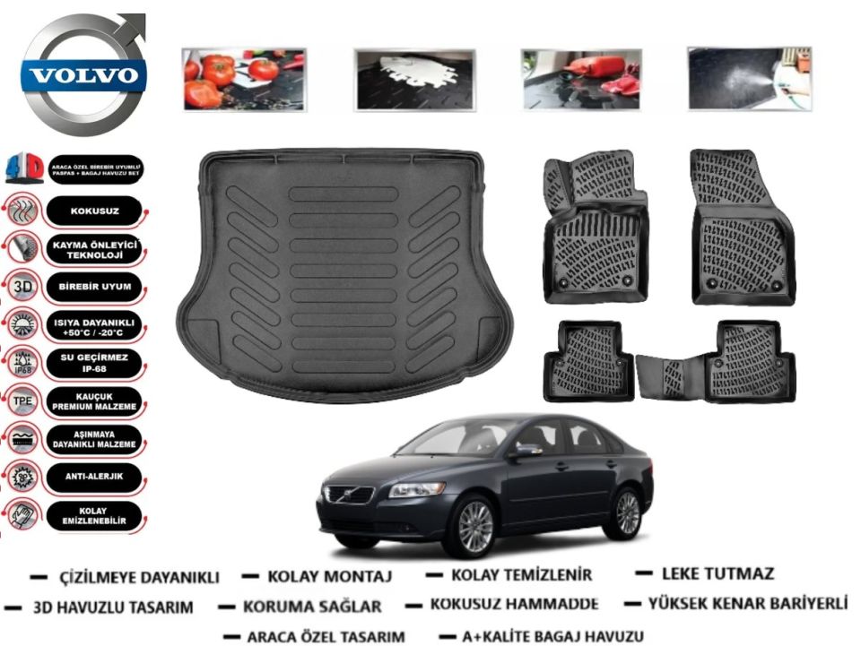 Volvo S40 2004-2012 3D Bagaj Havuzu+3D Havuzlu Paspas