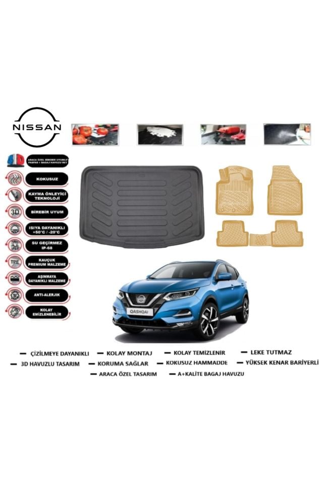 Nissan Qashqai  Visia 2021 Model Bagaj Havuzu+Araca Özel Bej Paspas Takımı Flex