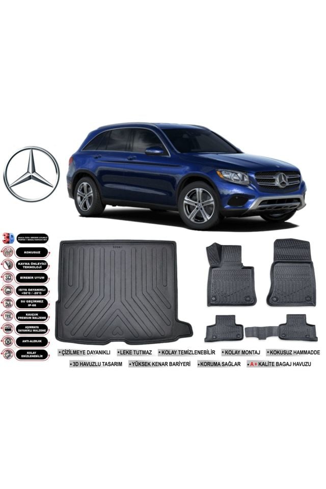 Mercedes Glc Suv 2022 Model Bagaj Havuzu Araca Özel Siyah Havuzlu Paspas Takımı Sett