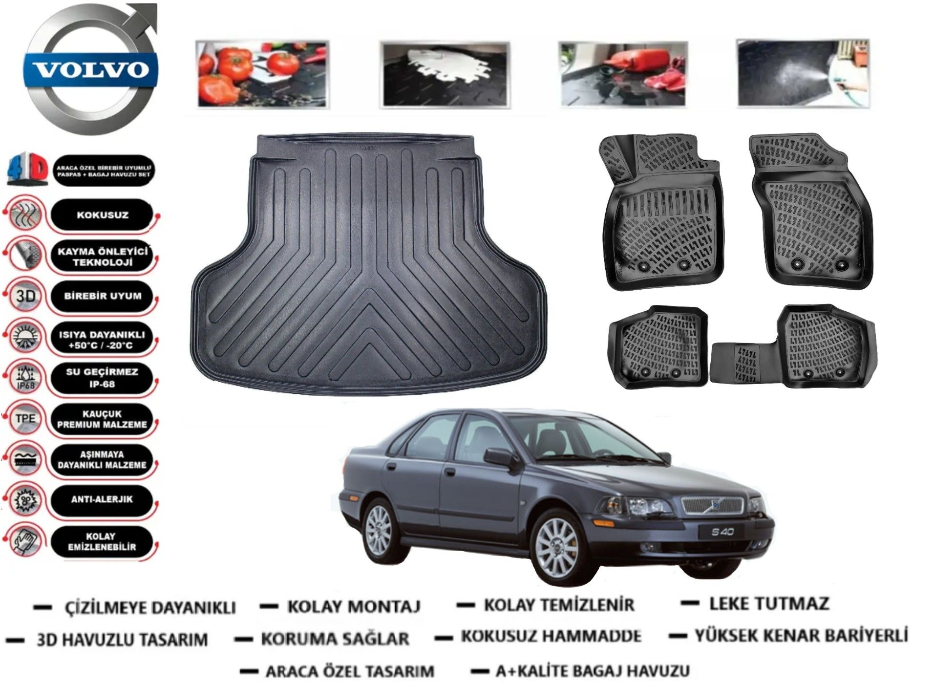 Volvo S40 1996-2004 3D Bagaj Havuzu+3D Havuzlu Paspas