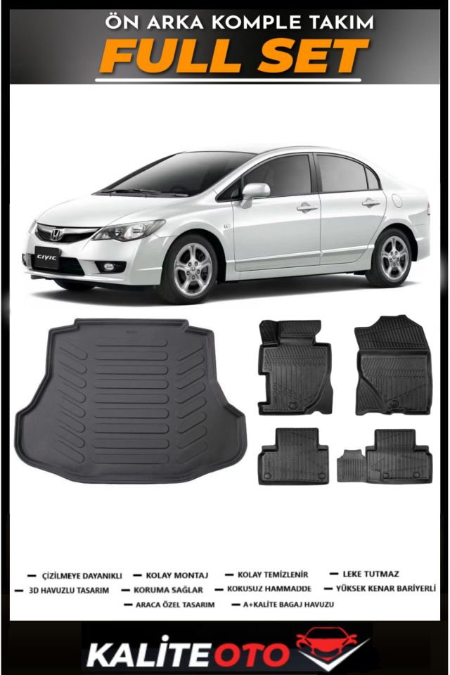 Honda Civic Bagaj Havuzu+4.5D Havuzlu Paspas Seti 2011 Model