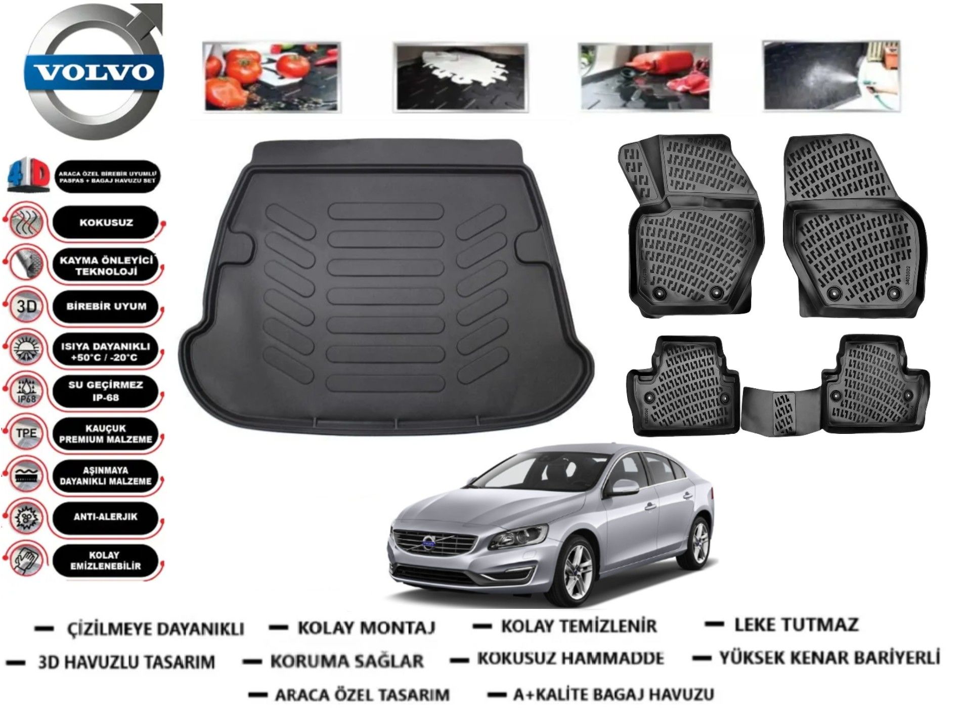 Volvo S60 2011-2018 3D Bagaj Havuzu+3D Havuzlu Paspas