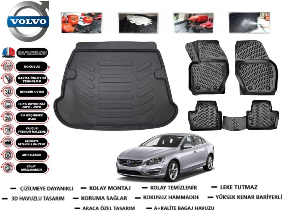 Volvo S60 2011-2018 3D Bagaj Havuzu+3D Havuzlu Paspas
