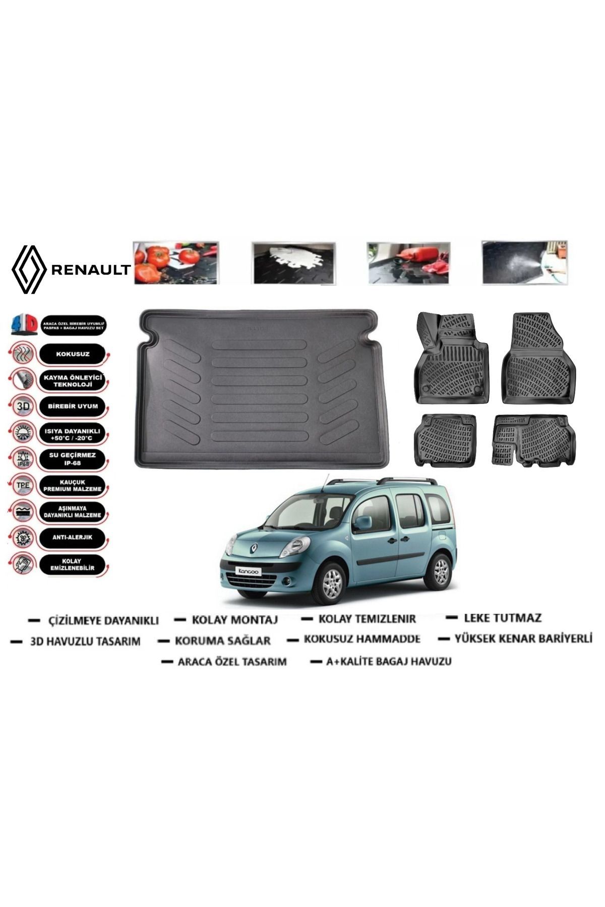 Renault Kangoo 2013 Model Bagaj Havuzu Araca Özel Paspas Takımı Prrox