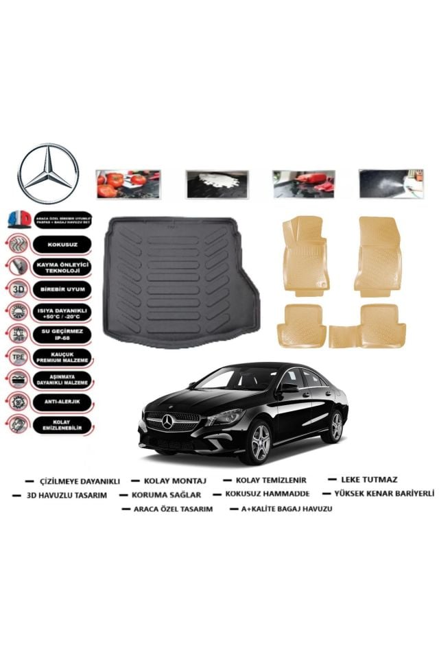 Mercedes CLA 2013 Model Bagaj Havuzu+Araca Özel Bej Paspas Takımı Flex