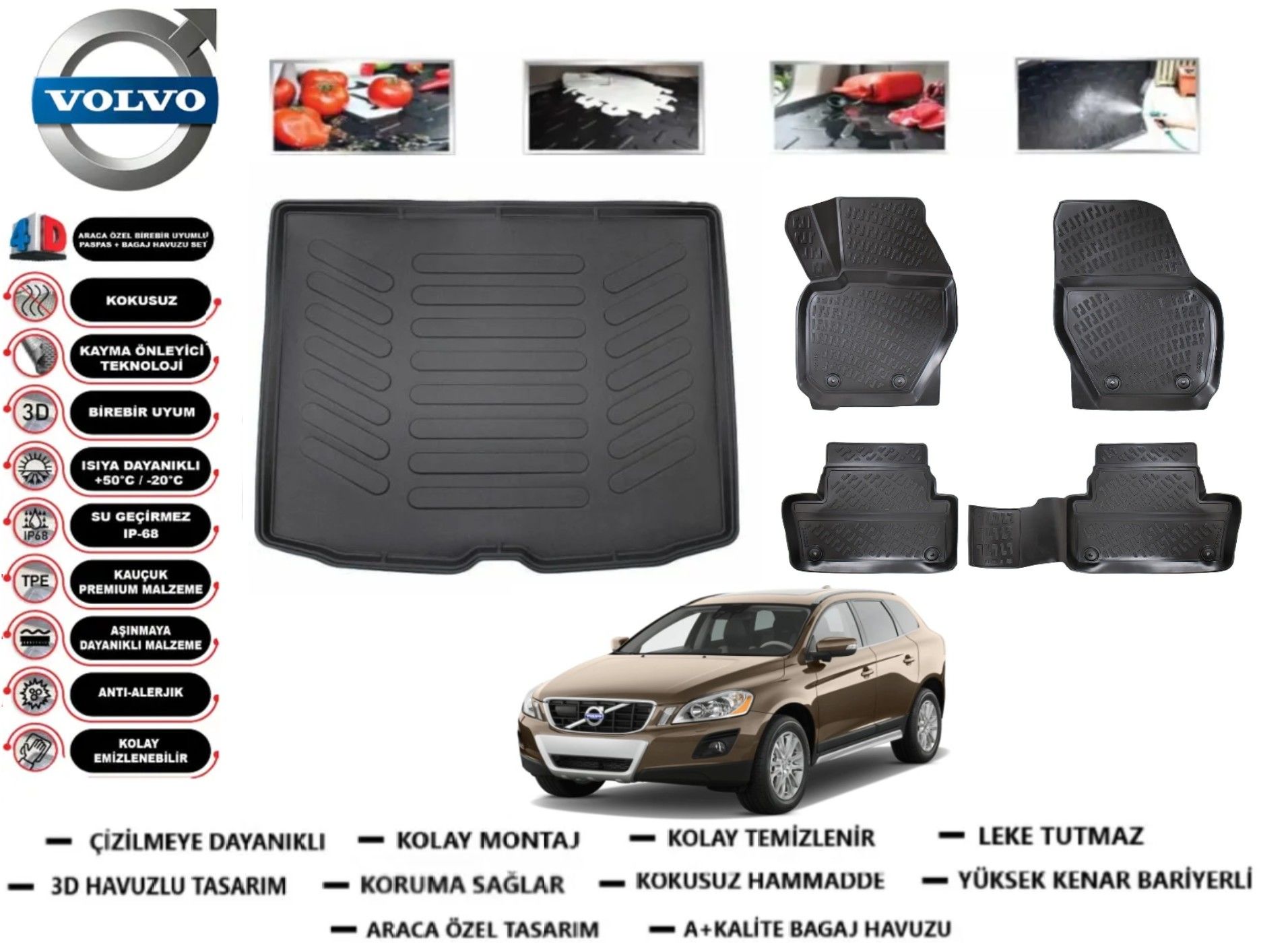 Volvo xc60 2008-2017 3D Bagaj Havuzu+3D Araca Özel Paspas Takımı Luxury Serisi