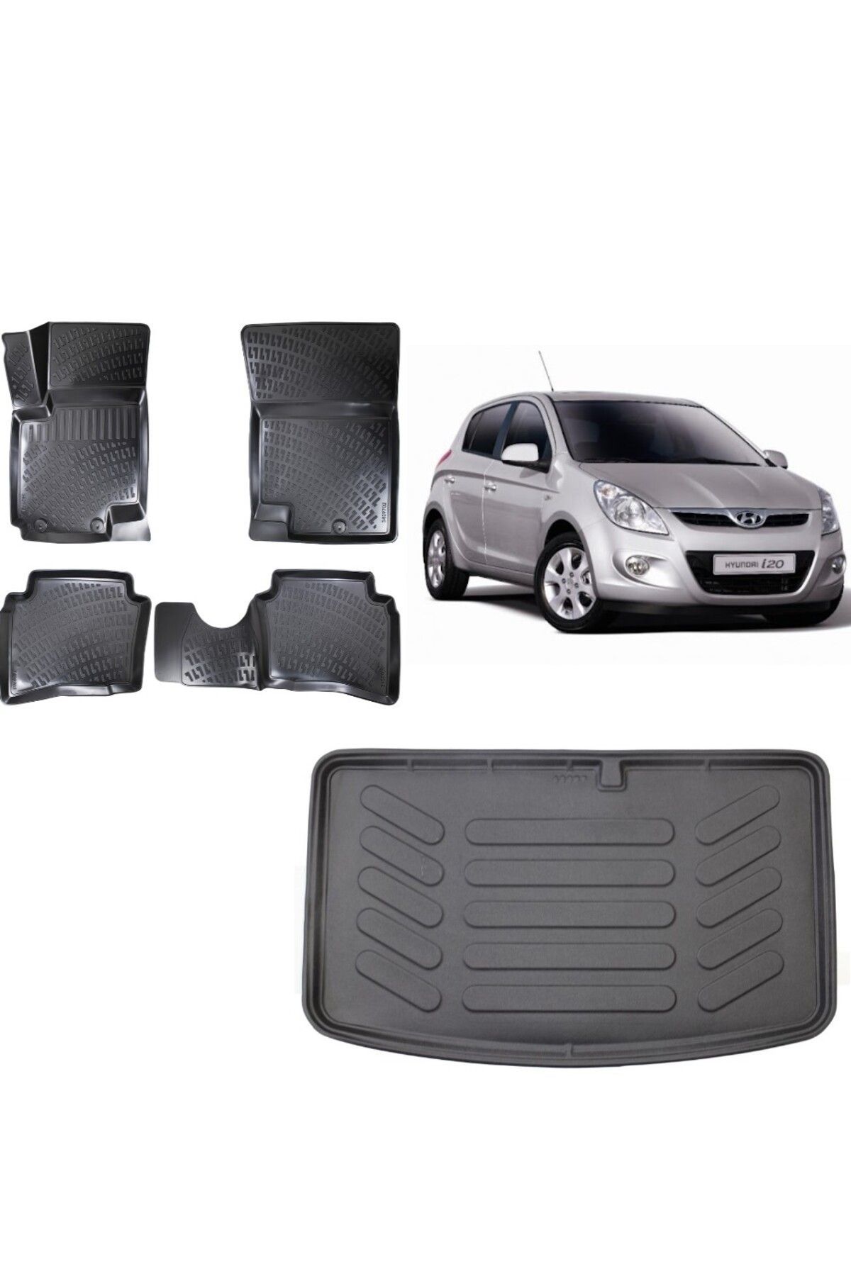 Hyundai i20 2009 Model 3D Bagaj Havuzu+3D Havuzlu Araca Özel Paspas Takımı