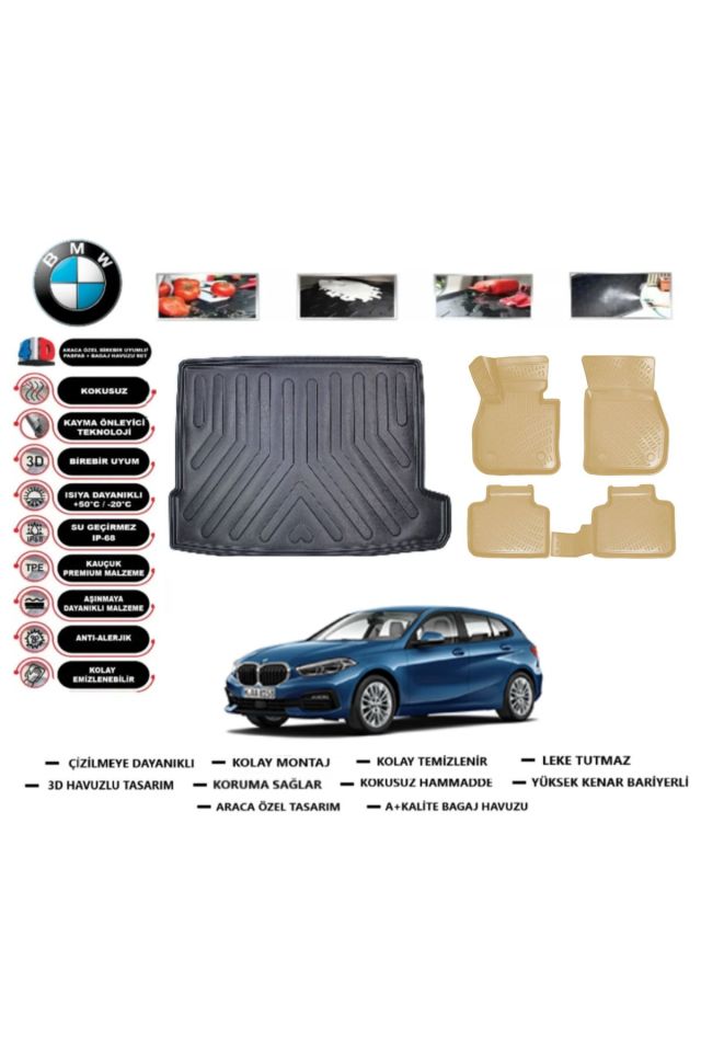 Bmw 1 serisi F40 2025 Model Üst Bagaj Havuzu+Araca Özel Bej Paspas Takımı Flex