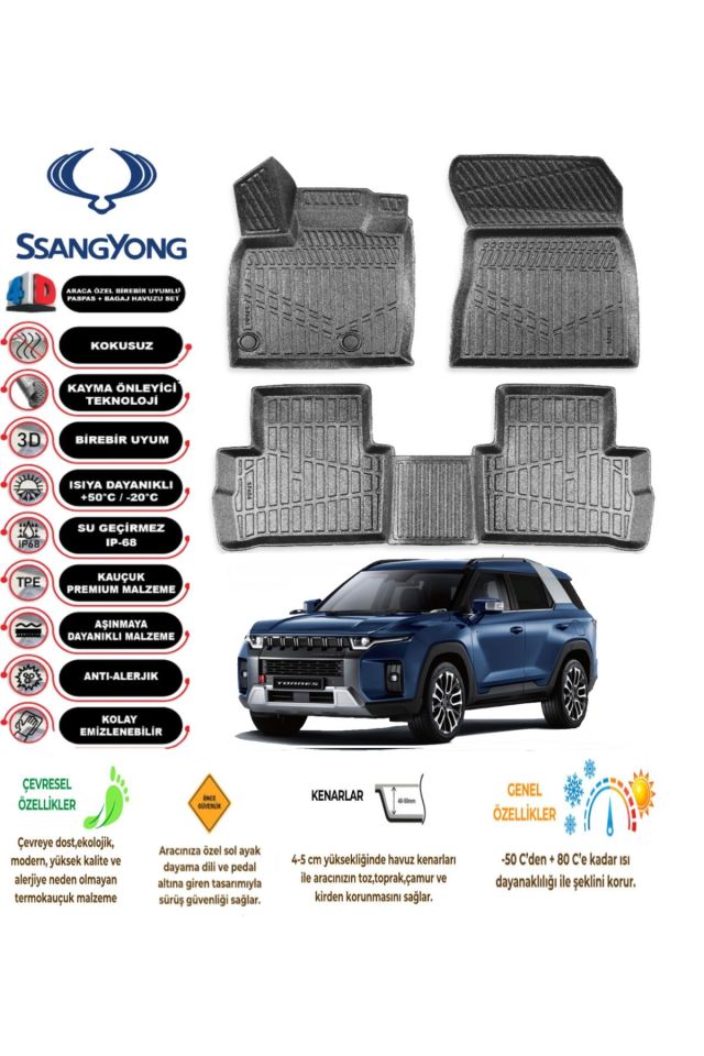 Ssangyong Torres EVX 2023 Model 4D Araca Özel Havuzlu Paspas Takımı