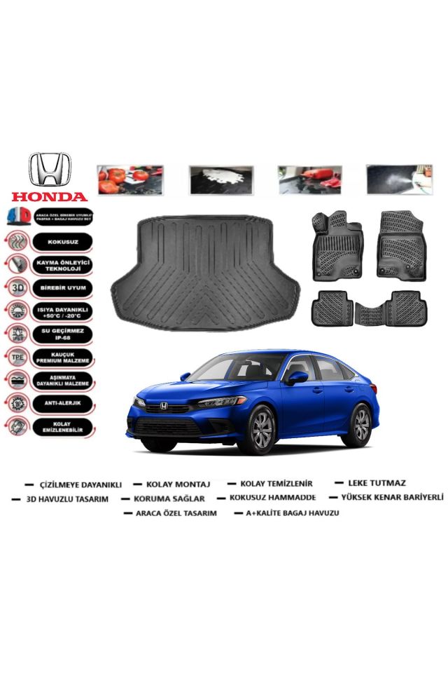 Honda Civic Sedan 2024 Model Bagaj Havuzu Araca Özel Paspas Takımı Prrox