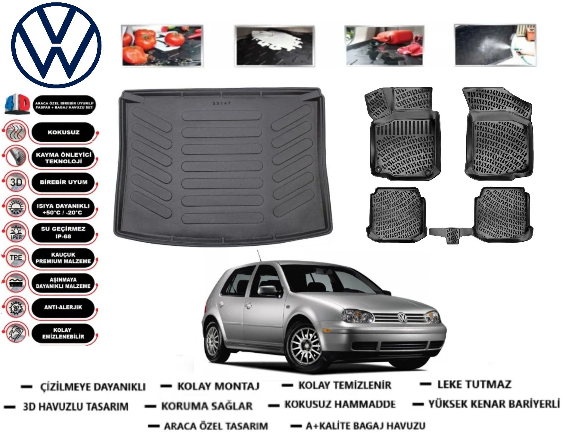 Volkswagen Golf 4 1998-2004 3D Bagaj Havuzu+3D Araca Özel Paspas Takımı