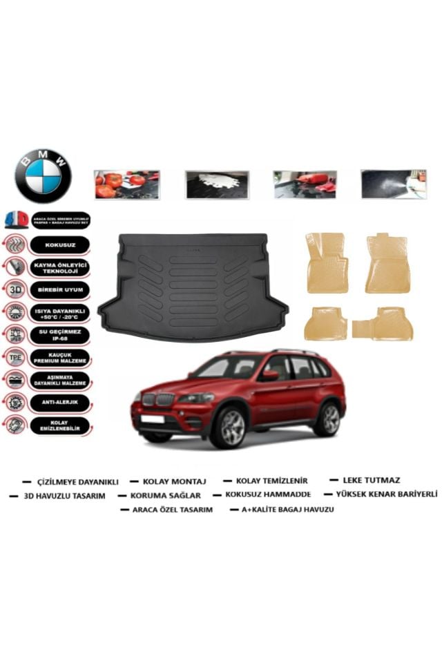 Bmw X5 2008 Model Bagaj Havuzu+Araca Özel Bej Paspas Takımı Flex