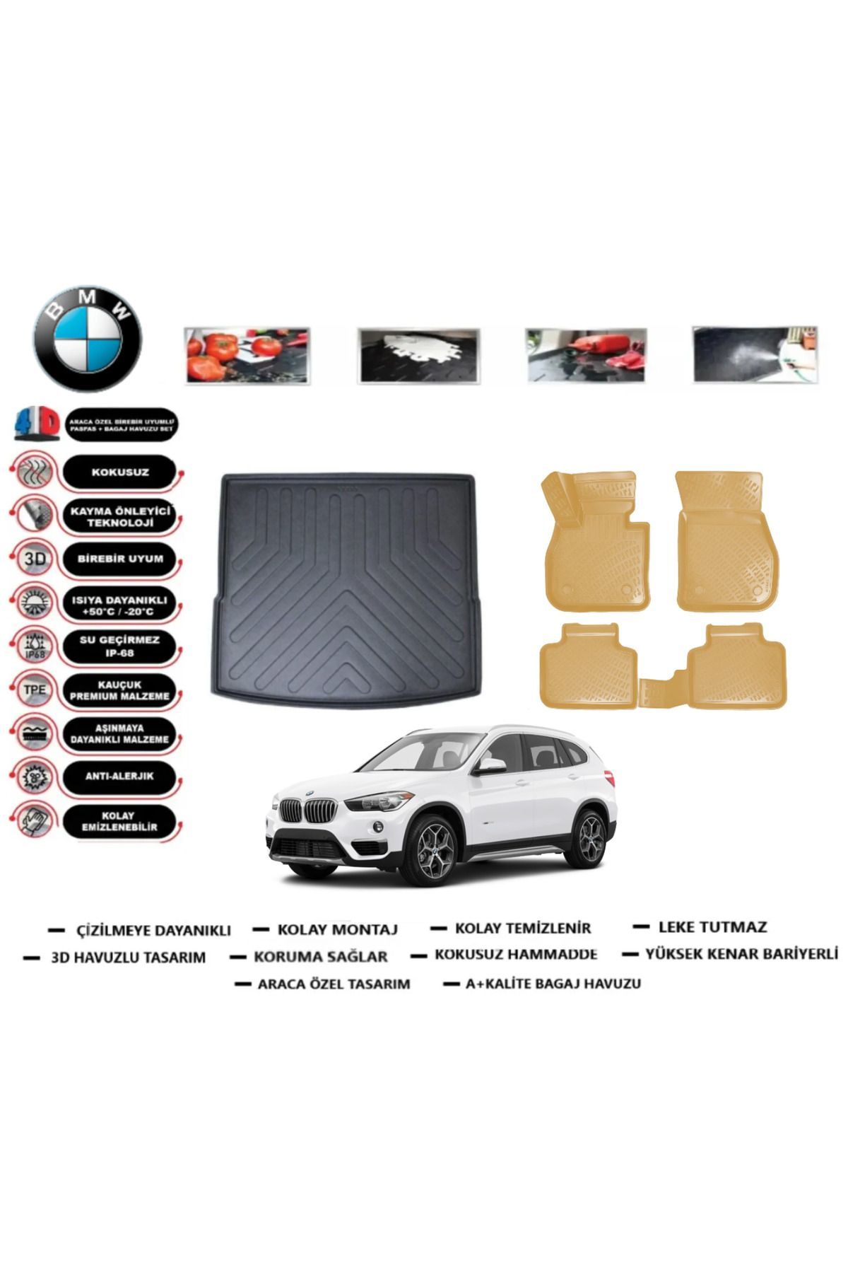 Bmw X1 2016 Model Bagaj Havuzu+Araca Özel Bej Paspas Takımı Flex
