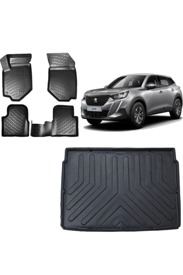 Peugeot 2008 2022 Model Alt Kademe 3D Bagaj Havuzu+3D Havuzlu Araca Özel Paspas Takımı