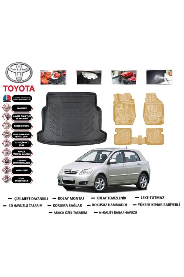Toyota Corolla C HB 2004 Model Bagaj Havuzu+Araca Özel Bej Paspas Takımı Flex