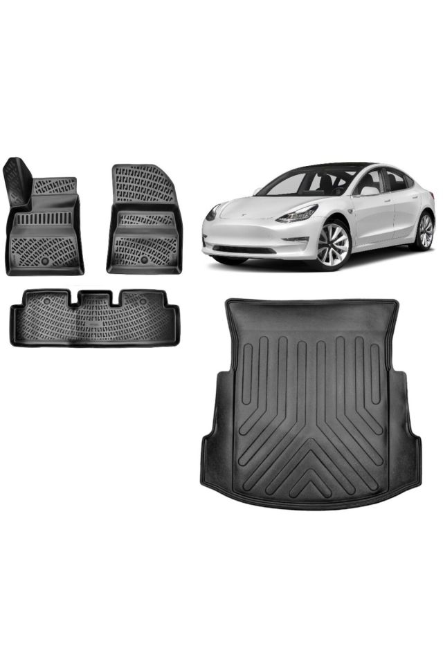 Tesla Model 3 2017 Model 3D Bagaj Havuzu+3D Havuzlu Araca Özel Paspas Takımı