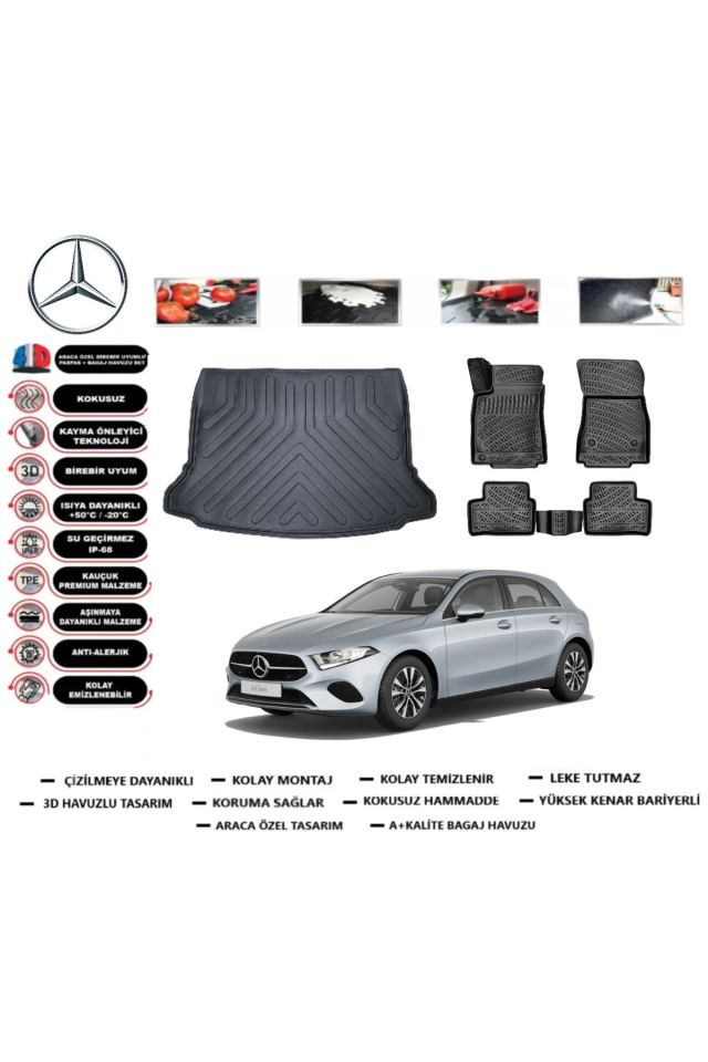 Mercedes A Serisi W177 HB Kulaklı 2022 Model Bagaj Havuzu Araca Özel Paspas Takımı Prrox
