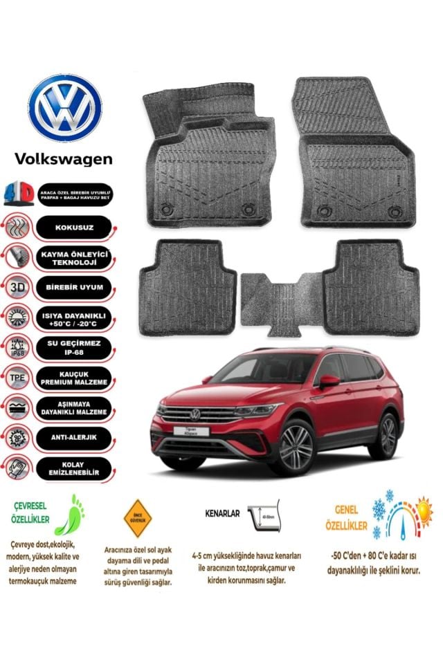 Volkswagen Allspace 2021 Model 4D Araca Özel Havuzlu Paspas Takımı