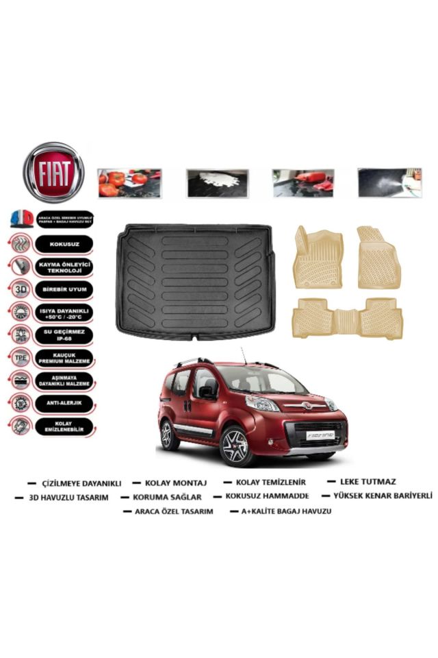 Fiat Fiorino 2012 Model Plastik Zemin Bagaj Havuzu+Araca Özel Bej Paspas Takımı Flex