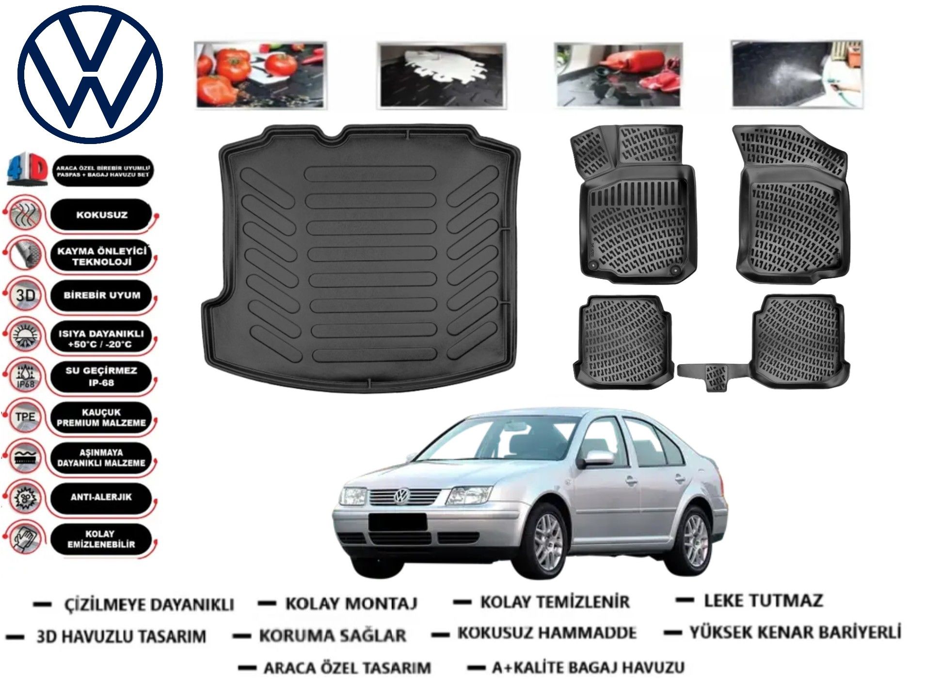 Volkswagen Bora 1999-2006 3D Bagaj Havuzu+3D Araca Özel Paspas Takımı