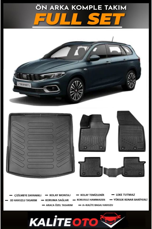 Fiat Egea Station Vagon Üst Bagaj Havuzu+4.5D Havuzlu Paspas Seti 2019 Model