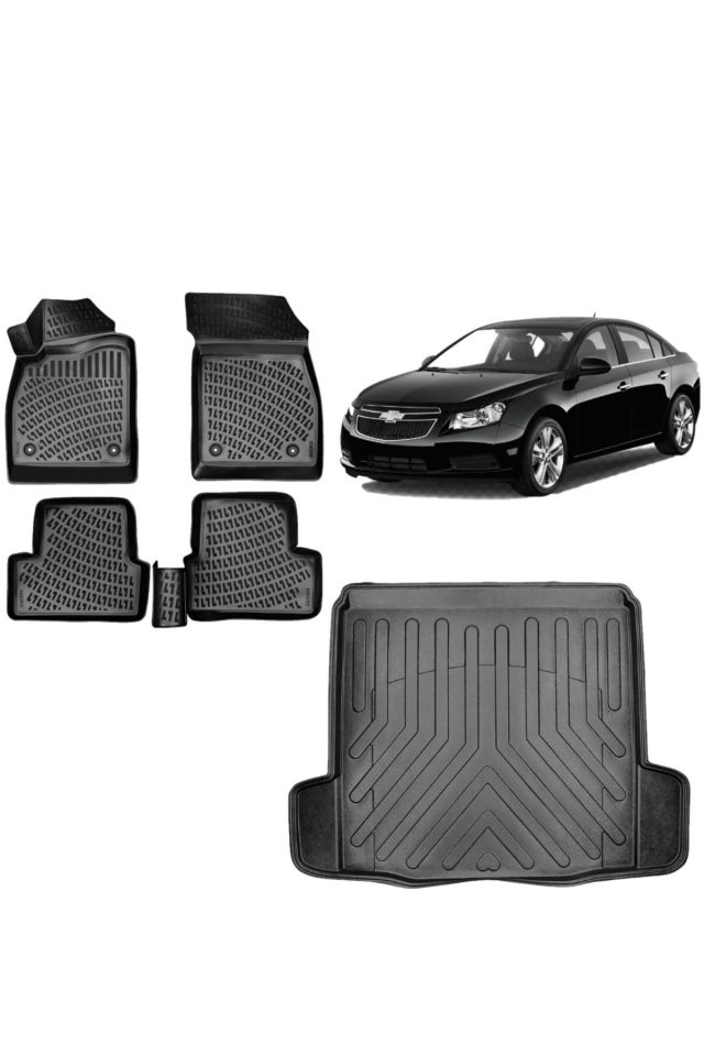 Chevrolet Cruze Sedan 2009 Model 3D ÇİFT KULAKLI Bagaj Havuzu+3D Havuzlu Araca Özel Paspas Takımı