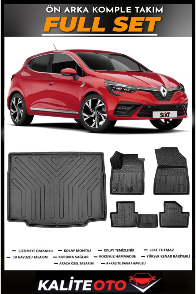 Renault Clio 5 Bagaj Havuzu+4.5D Havuzlu Paspas Seti 2022 Model