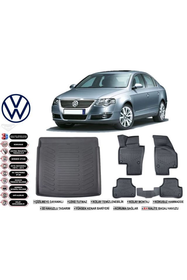 Volkswagen Passat B6 2010 Model Bagaj Havuzu Araca Özel Siyah Havuzlu Paspas Takımı Sett