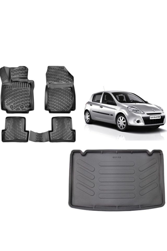 Renault Clio 3 2008 Model Kancalı Bagaj Havuzu+3D Havuzlu Araca Özel Paspas Takımı