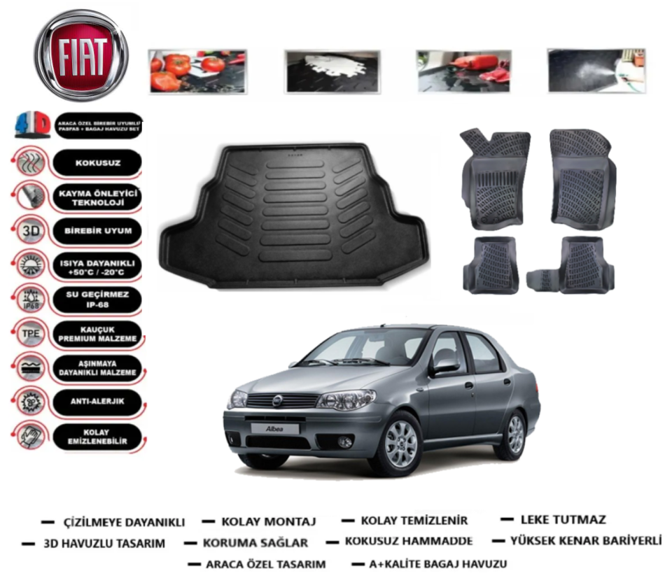 Fiat Albea 2002 Sonrası 3D Bagaj Havuzu+3D Araca Özel Paspas Takımı