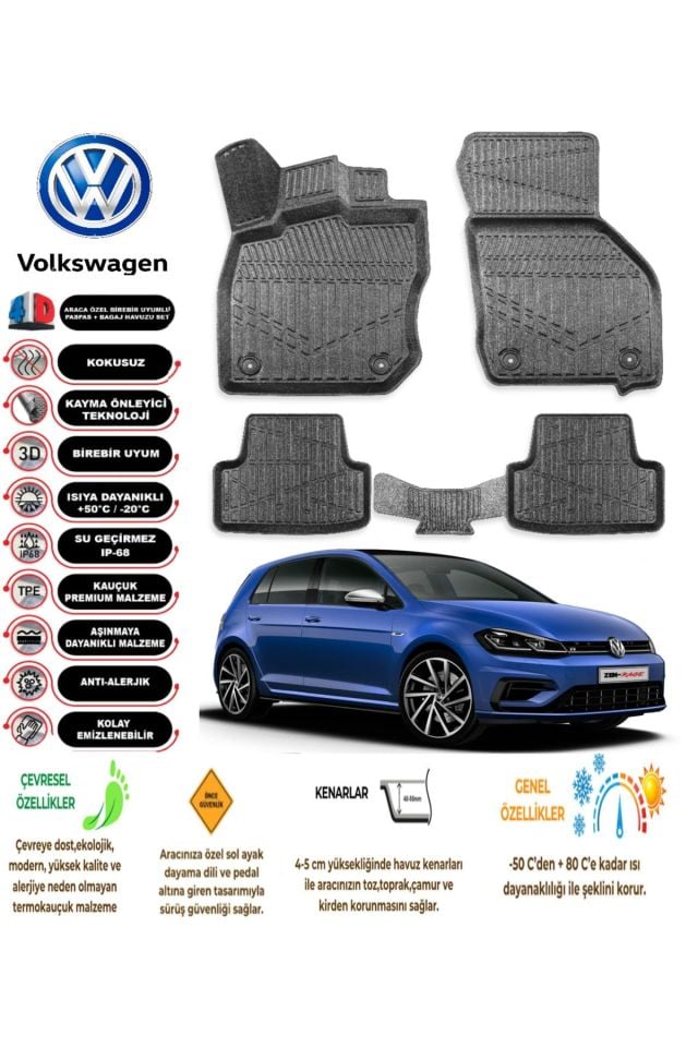 Volkswagen Golf 7 2015 Model 4D Araca Özel Havuzlu Paspas Takımı