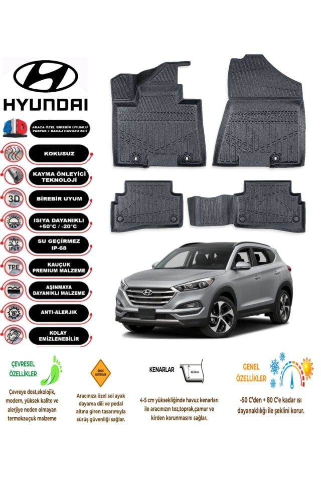 Hyundai Tucson 2017 Model 4D Araca Özel Havuzlu Paspas Takımı