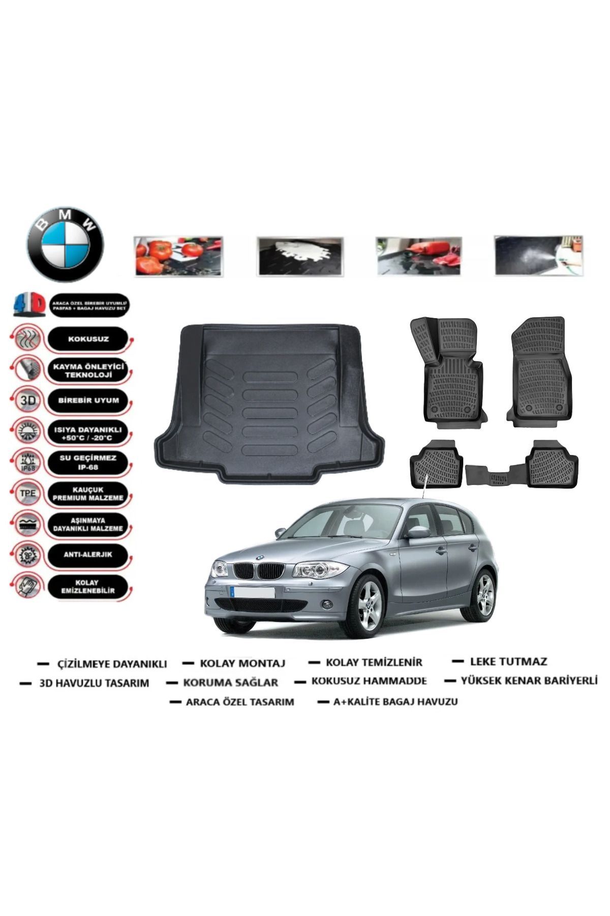 Bmw 1 serisi E87 2006 Model Bagaj Havuzu Araca Özel Paspas Takımı Flex