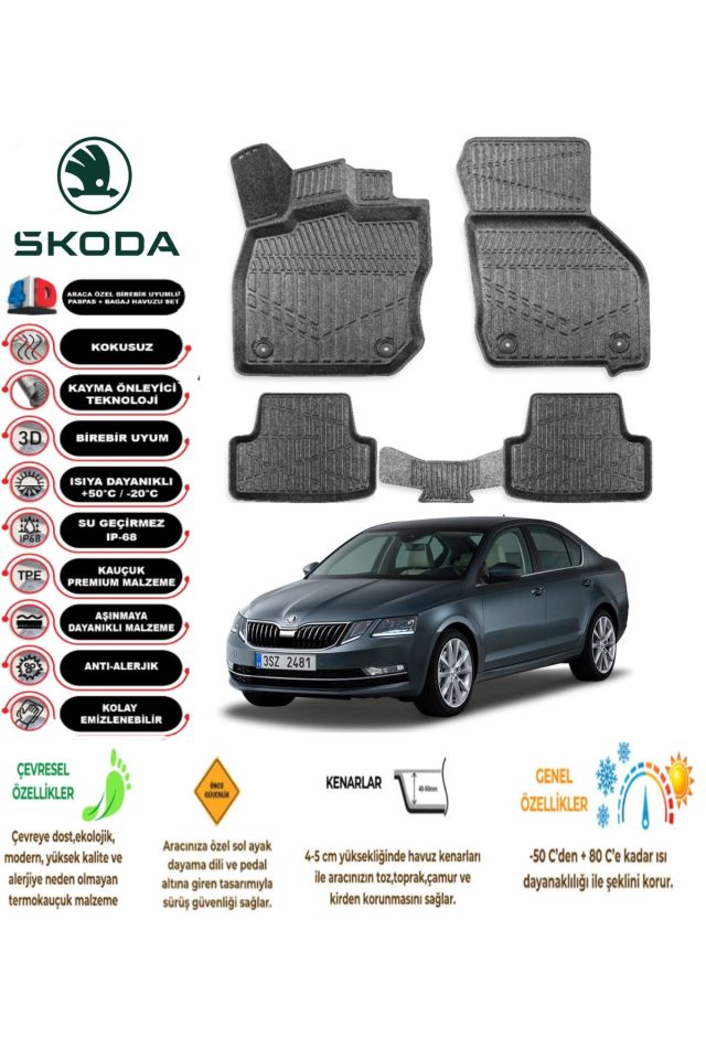Skoda Octavia 2015 Model 4D Araca Özel Havuzlu Paspas Takımı