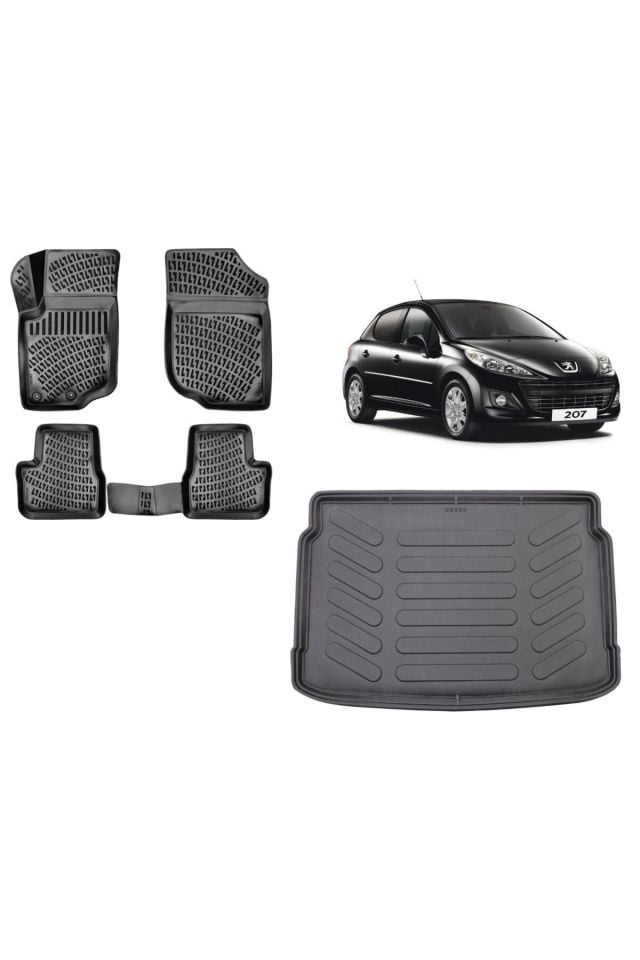 Peugeot 207 Hatchback 2010 Model 3D Bagaj Havuzu+3D Havuzlu Araca Özel Paspas Takımı