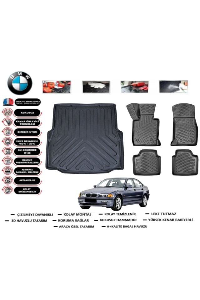 Bmw 3 serisi E46 1998 Model Bagaj Havuzu Araca Özel Paspas Takımı Flex