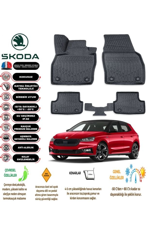 Skoda Fabıa 2023 Model 4D Araca Özel Havuzlu Paspas Takımı