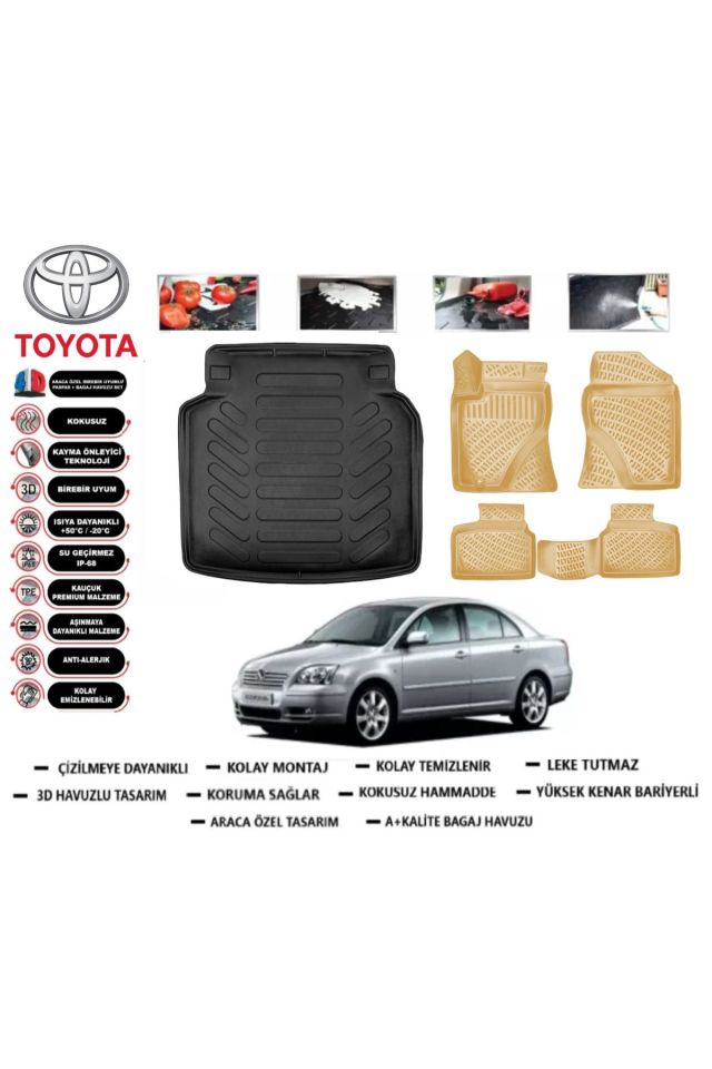 Toyota Avensis 2009 Model Bagaj Havuzu(paspası)+Araca Özel Bej Paspas Takımı Flex