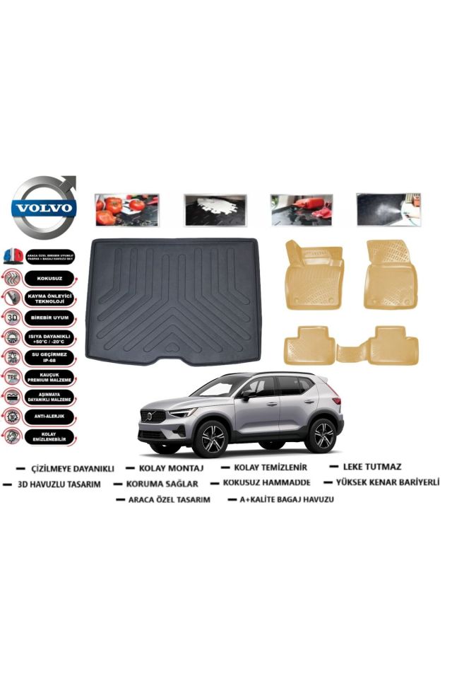 Volvo XC40 2022 Model Bagaj Havuzu(paspası)+Araca Özel Bej Paspas Takımı Flex