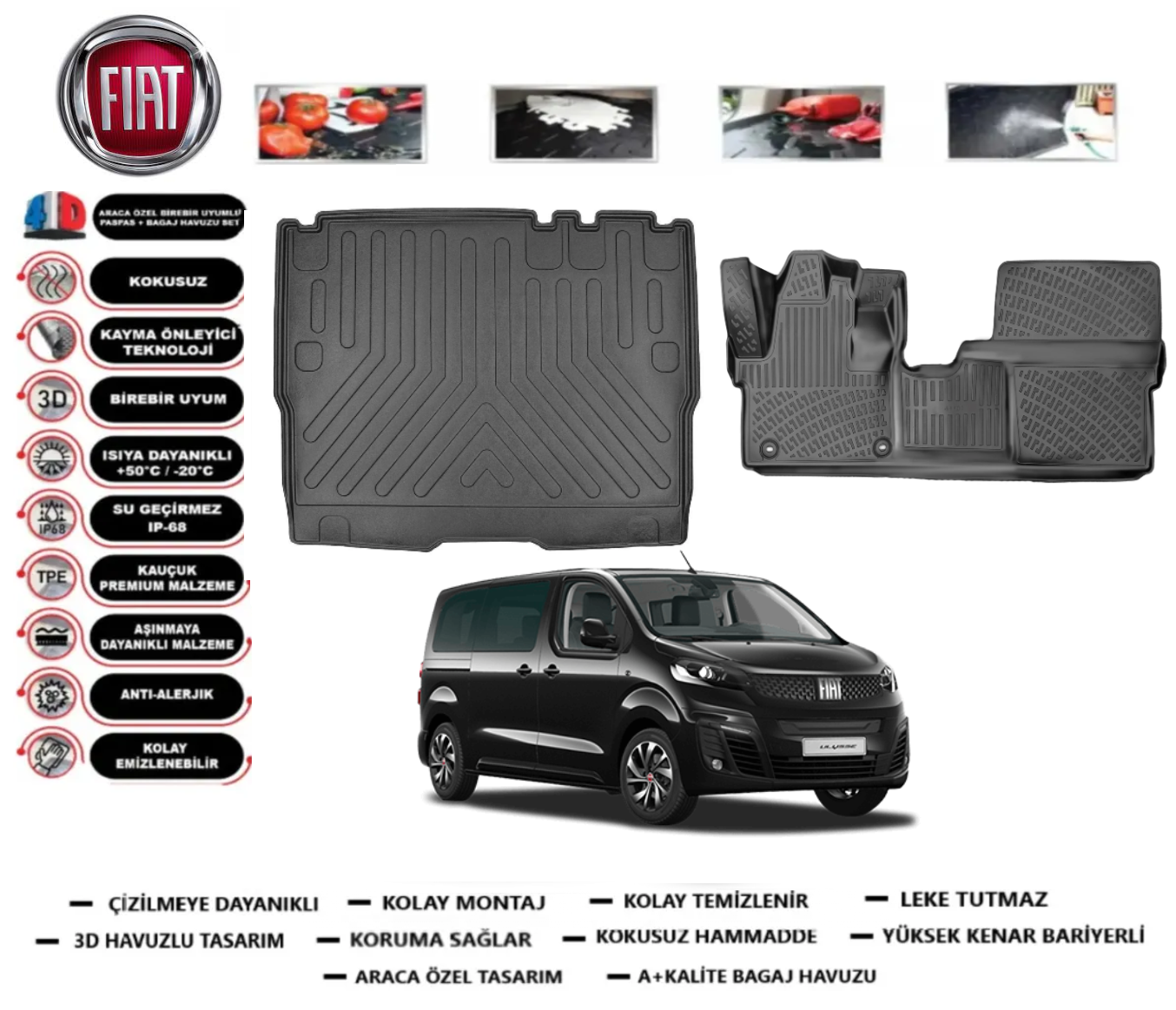 Fiat Ulysee 2022 Sonrası 3D Bagaj Havuzu+3D Araca Özel Paspas Takımı