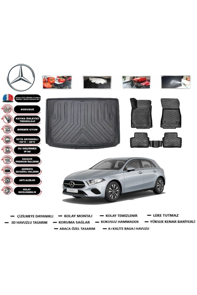 Mercedes A Serisi W177 HB Kulaksız 2020 Model Bagaj Havuzu Araca Özel Paspas Takımı Prrox