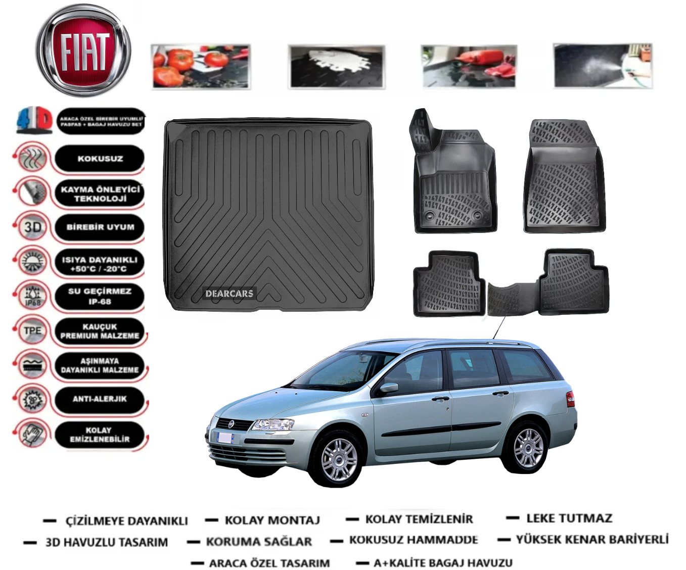 Fiat Stilo 2001-2008 Station Vagon 3D Bagaj Havuzu+3D Araca Özel Paspas Takımı