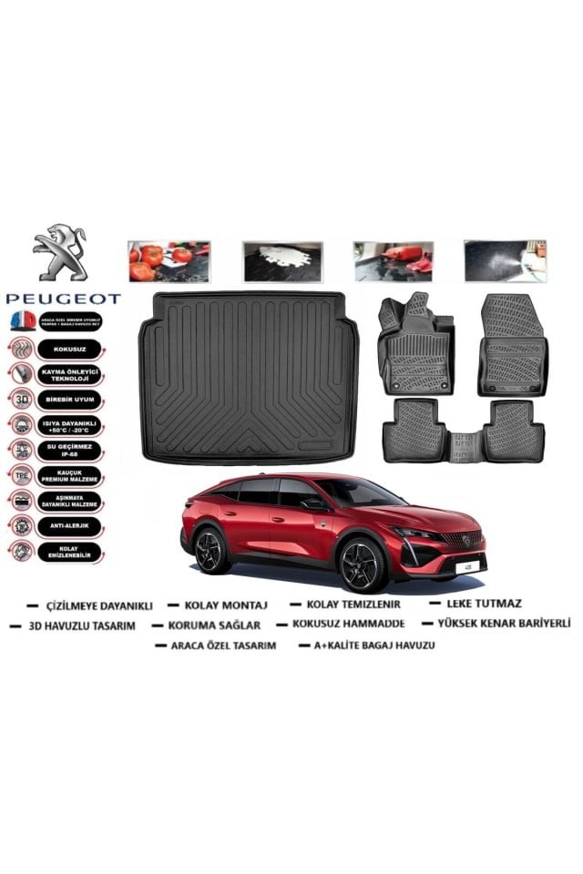 Peugeot 408 2025 Model Bagaj Havuzu Araca Özel Paspas Takımı Prrox