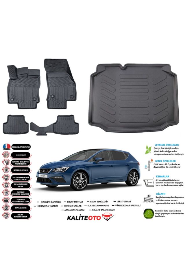 Seat Leon 2014 Model Esnek Bagaj Havuzu Araca Özel Siyah Paspas Takımı