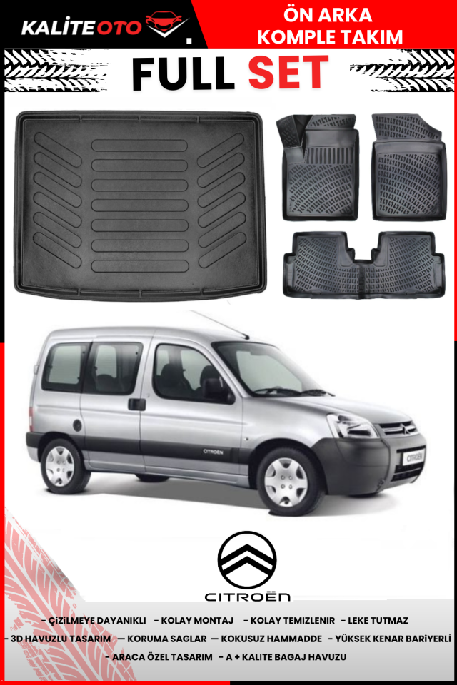 Citroen Berlingo 1998-2008 3D Bagaj Havuzu+3D Araca Özel Paspas Takımı